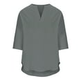 thumbnail image 5 of FNFYFH Womens Elbow Length Sleeve Tops Summer V Neck Cotton Linen Shirt Loose Fit Casual Tunic Tee Shirts, 5 of 6