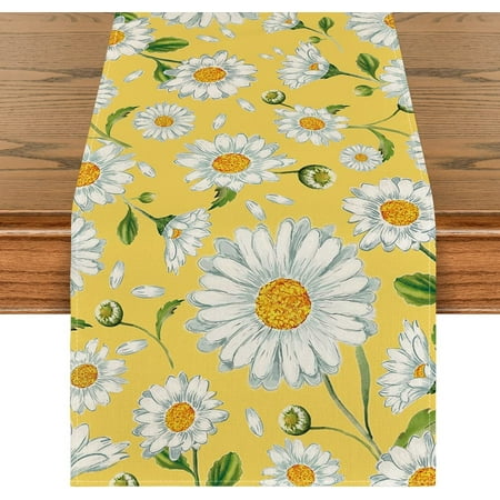 

Yellow Daisy Flowers Spring Table Runner. Seasonal Summer Holiday Kitchen Dining Table Decoration for Home Party Indoor 13x72 Inch