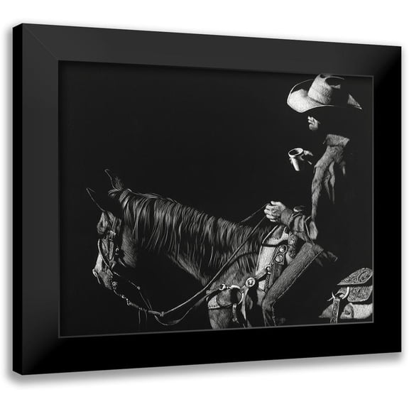 Chapman, Julie T. 14x12 Black Modern Framed Museum Art Print Titled - Cowboy Scratchboard I