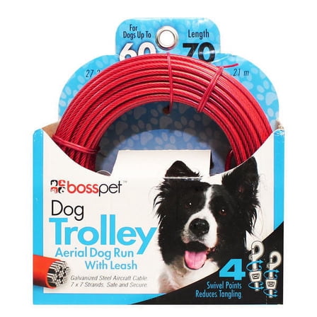 MPP Aerial Dog Run Trolley System 70 ft with Leash, Up to 60 lb, Blue