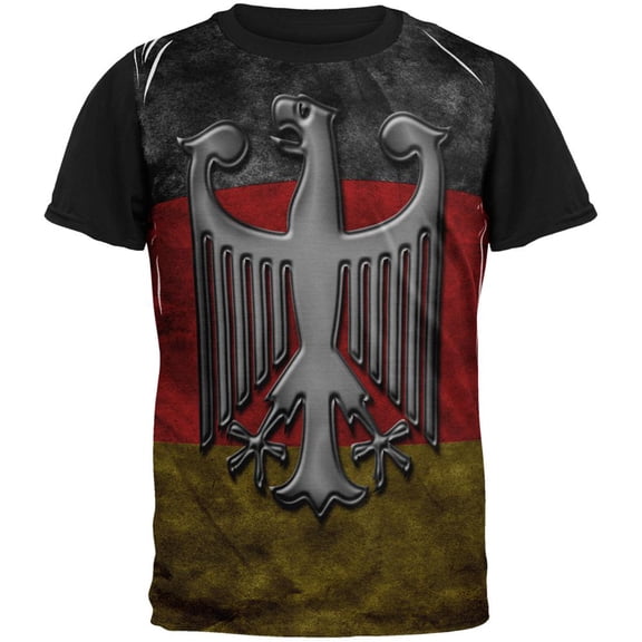 German Flag Eagle Crest All Over Mens Black Back T Shirt Multi SM