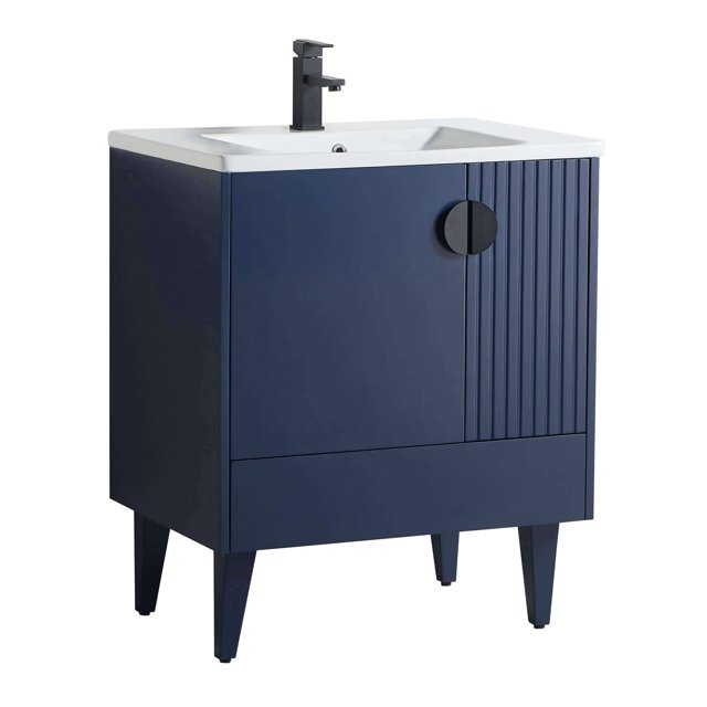 Fine Fixtures Venezian Collection - 30" Single Navy Blue Bathroom Vanity, Black Handles.