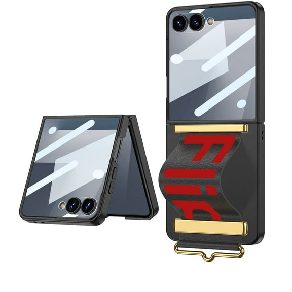 for Samsung Galaxy Z Flip 7 Case with Wrist Strap, Protective PC PU Leather, Slim Phone Case
