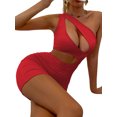 thumbnail image 4 of SAYOO - Vestido ajustado para mujer, color sólido, un hombro, diseño recortado, fiesta, ropa de calle, vestido de cóctel SAYOO  Moda, 4 of 9