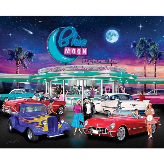 Bits and Pieces Jigsaw Puzzle Blue Moon Drive 50's Diner Americana 500 Piece 18" x 24"