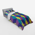 thumbnail image 3 of Abstract Duvet Cover Set, Geometrical Optical Illusion Cubes Illustration Diamond Shapes Inspired Motifs, Bedding Set with Shams and Fitted Sheet, 3 Sizes, by Ambesonne, 3 of 3