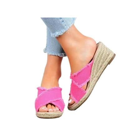 

Woobling Women Non Slip Criss Straps Slides Beach Casual Backless Vacations Lightweight On Wedges