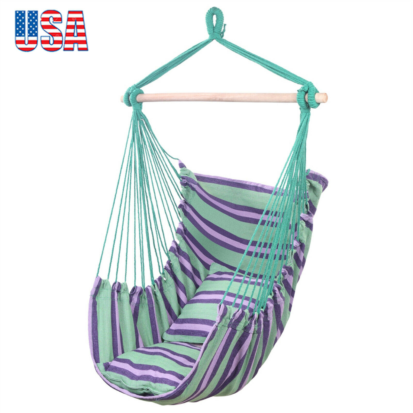 Brand New Distinctive Cotton Canvas Hanging Rope Chair with Pillows