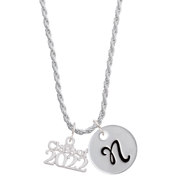 Delight Jewelry Silvertone Class of 2022 Silvertone Script Initial Disc - N - Charm Necklace, 20"+3"