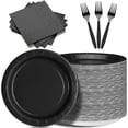 thumbnail image 2 of YNTVV-Black Paper Plates and Napkins Party Supplies-50 x 7''Dessert Plates & 50 x 5''Napkins & 50 x 7.3''Forks, Disposable Paper Tableware Set for Birthday, Retirement, Graduation, Father's Day, 2 of 2