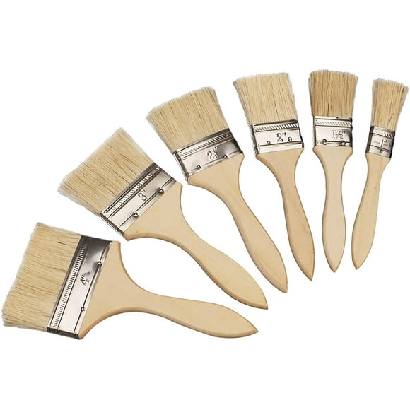 Jinsinto Flat Bristle Paint Brushes, 6 PCS Chip Brushes Professional Wood Painter Oil Paint Brushes for Stains Glues Varnishes Acrylics Fabric Paint for Decks Furniture Fences