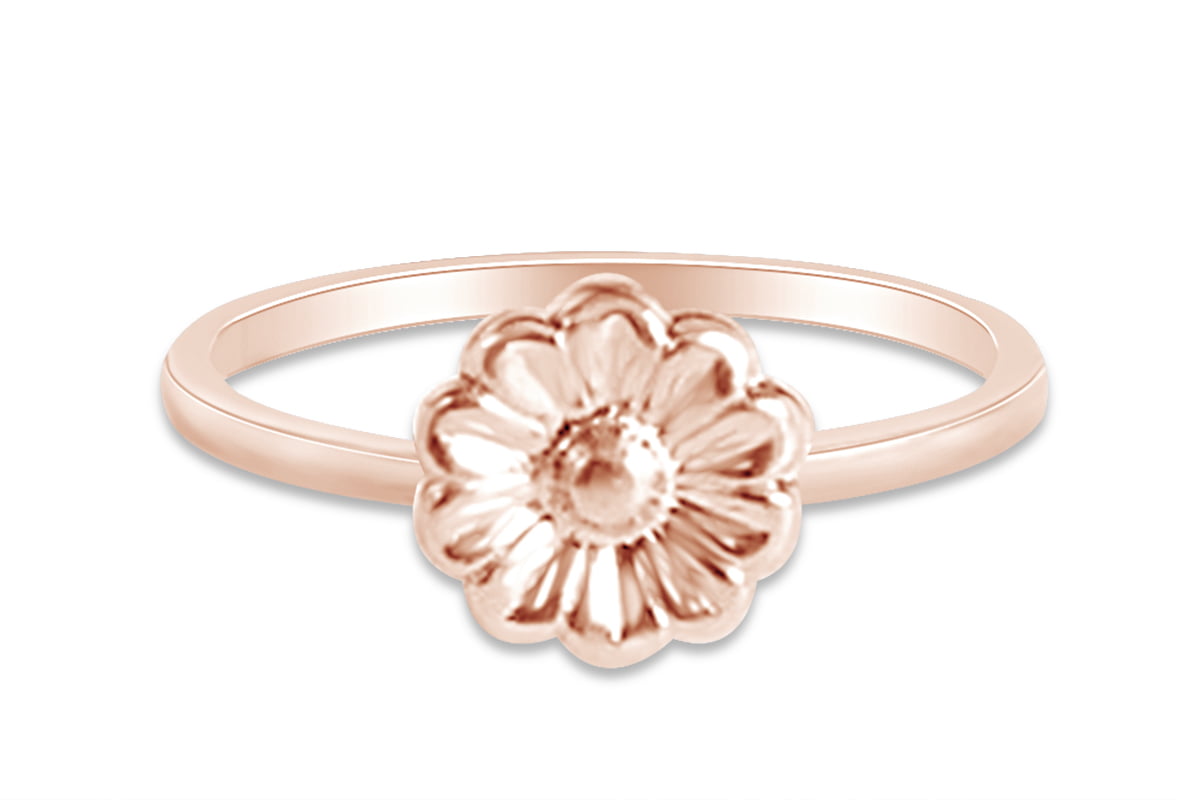 Sterling Silver & Rose Gold Daisy Stretch Ring Stack Ring