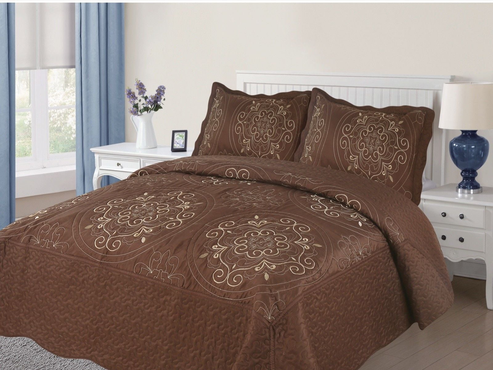 Empire Home Diana 3PC Quilted/Embroidered Oversized ...