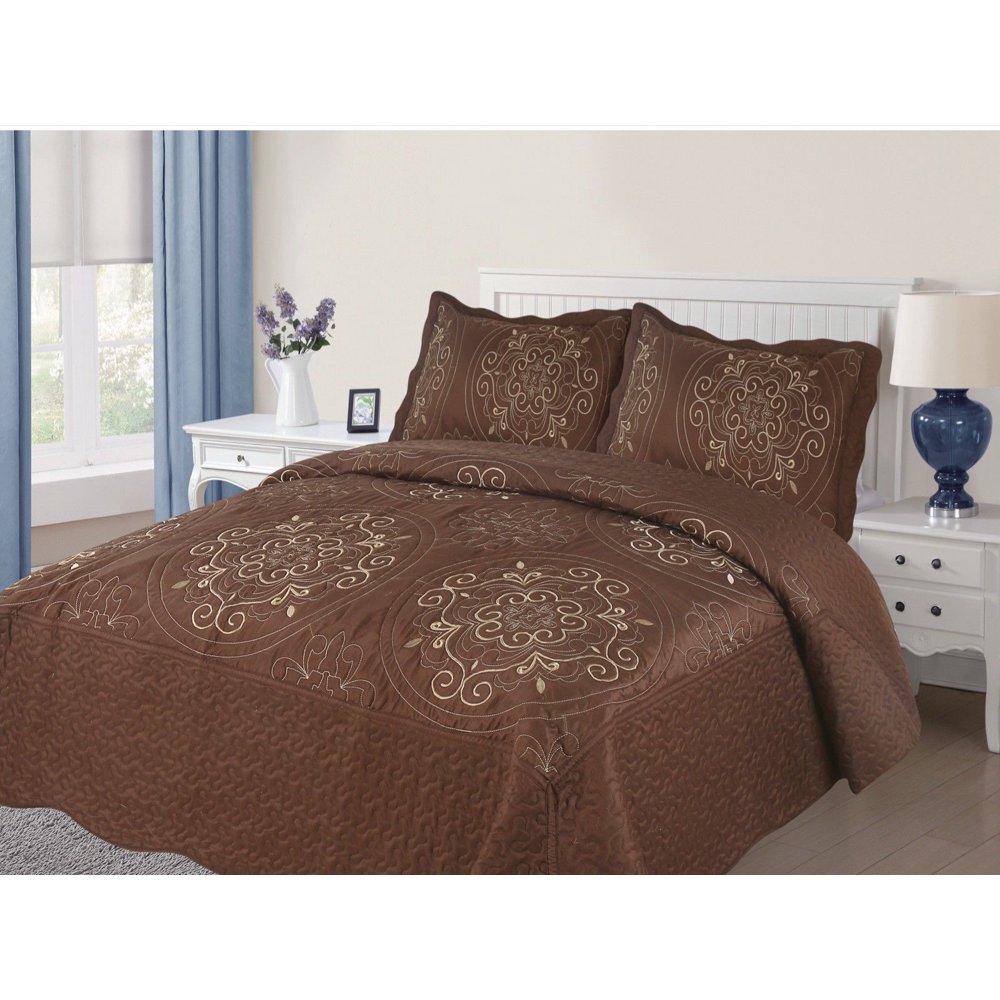 Empire Home Diana 3PC Quilted/Embroidered Oversized Medallion Bedspread