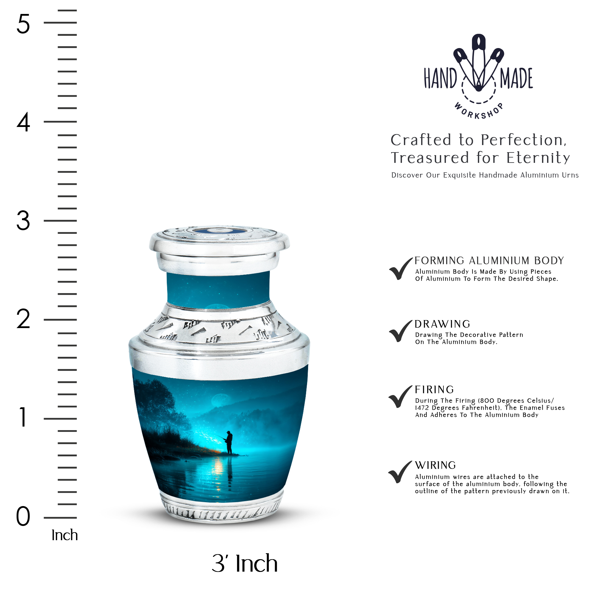 MUKTIVE Fishing Silhouette Keepsake Cremation Urns for Human Ashes - Blue, Evening Small Burial Urn for Adult Human Ashes - Decorative Cremation Containers - Remembrance Gift for Loss of Mom (3 Inch)