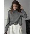 thumbnail image 2 of Women'S High Collar Sweater Chunky Long Sleeve Knitted Pullover Trendy Fall Winter Basic Jumper Top Dark Gray L, 2 of 7