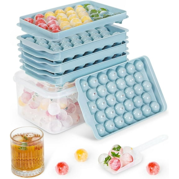 99 PCS Ice Cube Tray with Lid and Bin, Round Ice Cube Trays for Freezer, Circle Ice Cube Tray for Chilling Drinks
