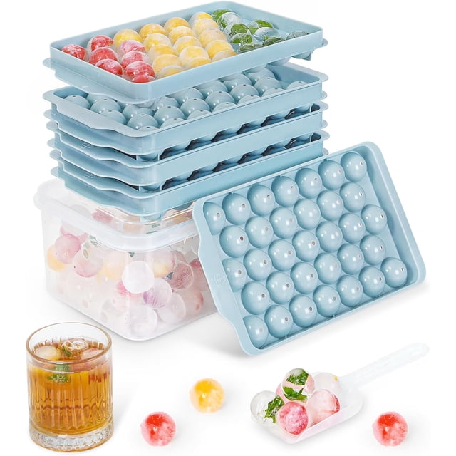 Optish 3 Pack Ice Trays for Freezer, 99 PCS Ice Cube Tray with Lid and Bin, Round Ice Cube Trays for Freezer, Circle Ice Cube Tray for Chilling Drinks