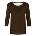 thumbnail image 4 of Aueoeo Plus Size Tops for Women, Womens T Shirts 3/4 Sleeve Crew Neck Shirts Solid Color Basic Tee Tops Blouse Casual Fall Tunic Tops, 4 of 5