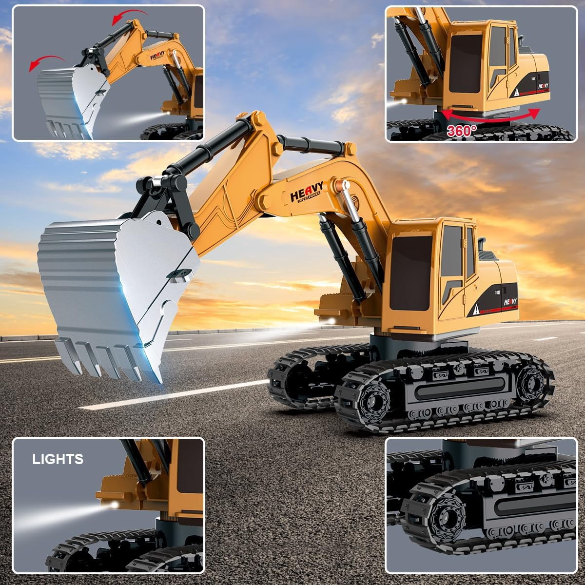 Remote Control Excavator Transporter Playset, RC Dump Truck with Crane, Electronic Construction Vehicles Toy for Boys Kids