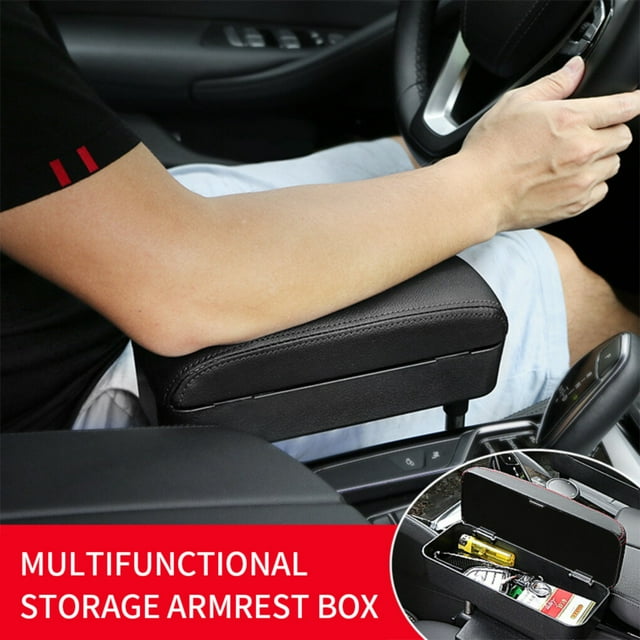 Car Armrest Box Adjustable Rest Pad Auto Car Armrest Center Console Lift Sundries Storage Organizer, Black
