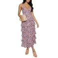 thumbnail image 6 of Women Floral Print Long Dress Spaghetti Strap V Neck Sexy Backless Tiered Ruffles Casual Beach Party Maxi Dresses, 6 of 10