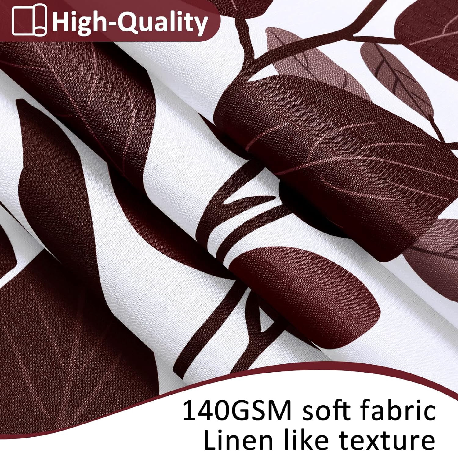 Dark Red Leaves Shower Curtain Set Burgundy Red Watercolor Eucalyptus Shower Curtain for Bathroom Botanical Nature Floral Plant Shower Bath Curtain Natural Bathroom Decor 72x72 inch