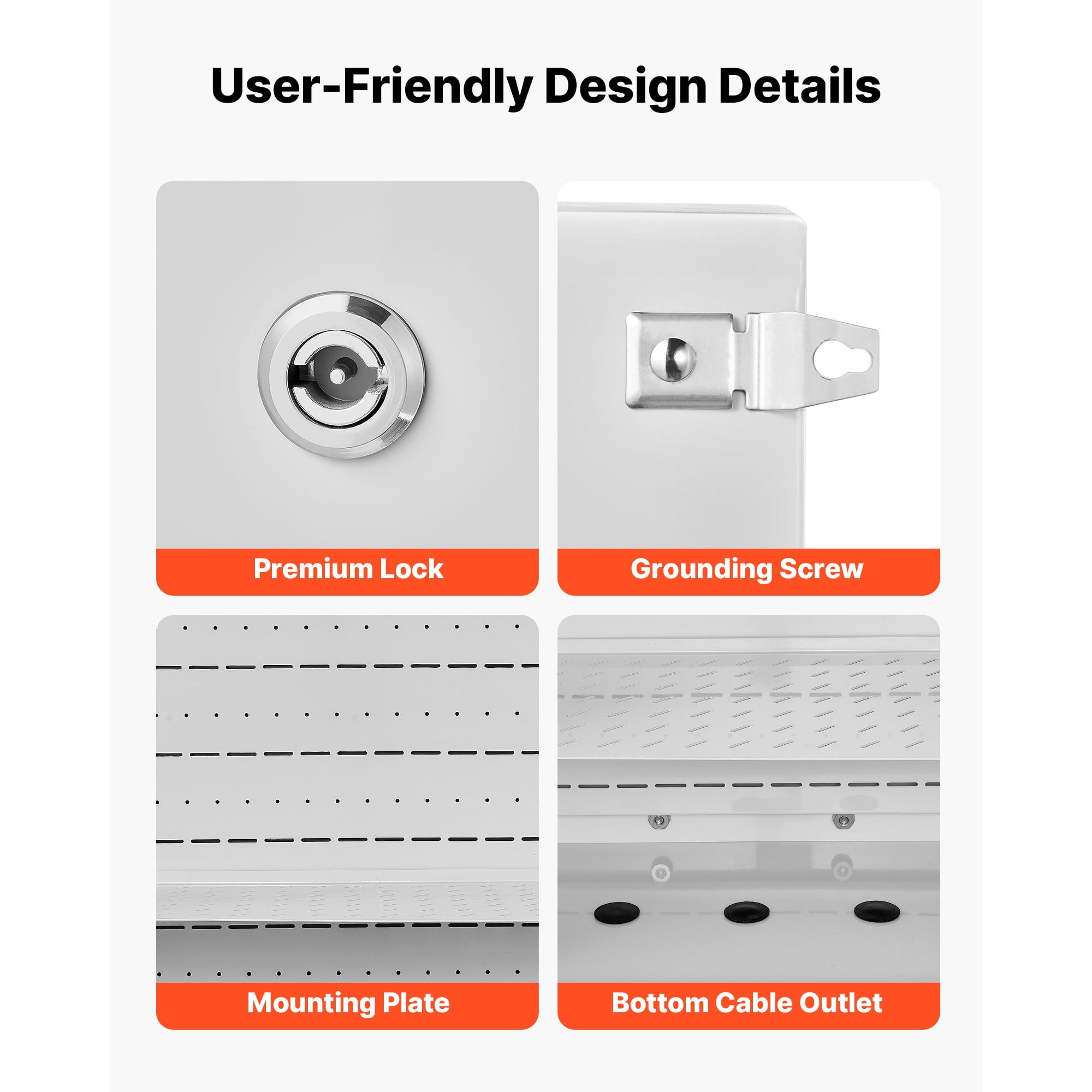 KFFKFF Outdoor Electrical Enclosure, Cold-Rolled Steel, Junction Box with Built-In Thermostat and Fan, Weatherproof Hood, Ventilated Structure, IP65 Waterproof Hinged Design, 24 x 24 x 12 in