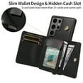 thumbnail image 5 of for Samsung Galaxy S25 Ultra Magnetic Back Flip Wallet Case with Card Slots, PU Leather + TPU Full Body Protection, with Shoulder Strap & Wrist Strap, Classic Kickstand Protective Rugged Cover, Black, 5 of 6