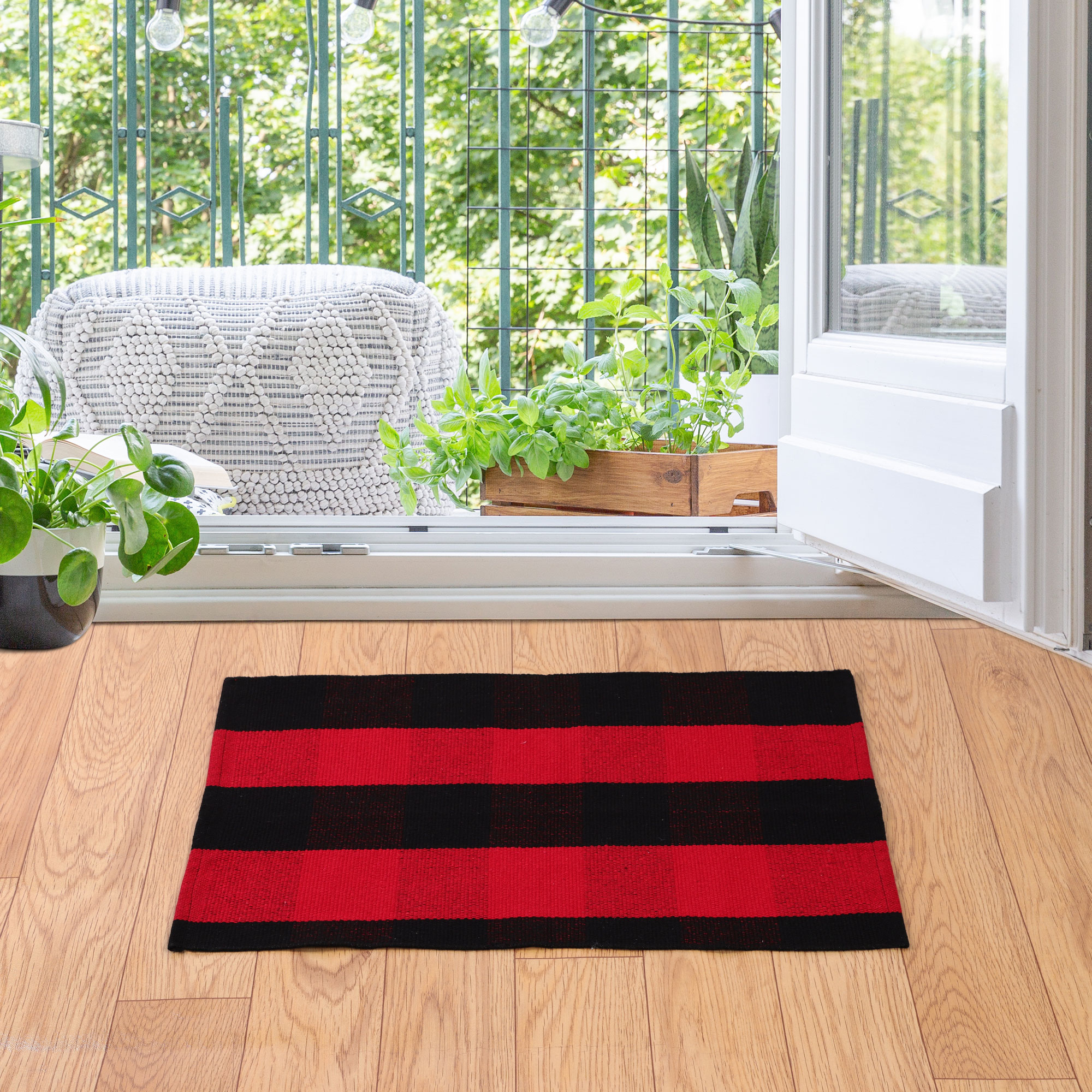 Unique Bargains Cotton Woven Checkered Area Rugs Floor Rug Carpet Mat Red & Black 28"x18"