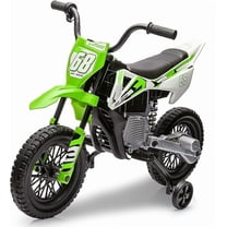 12V Kids Motorcycle w/Treaded Tires, 3.1mph Top Speed, Kids Motorcycle w/Training Wheels, Music, Bluetooth, Spring Suspension, Green