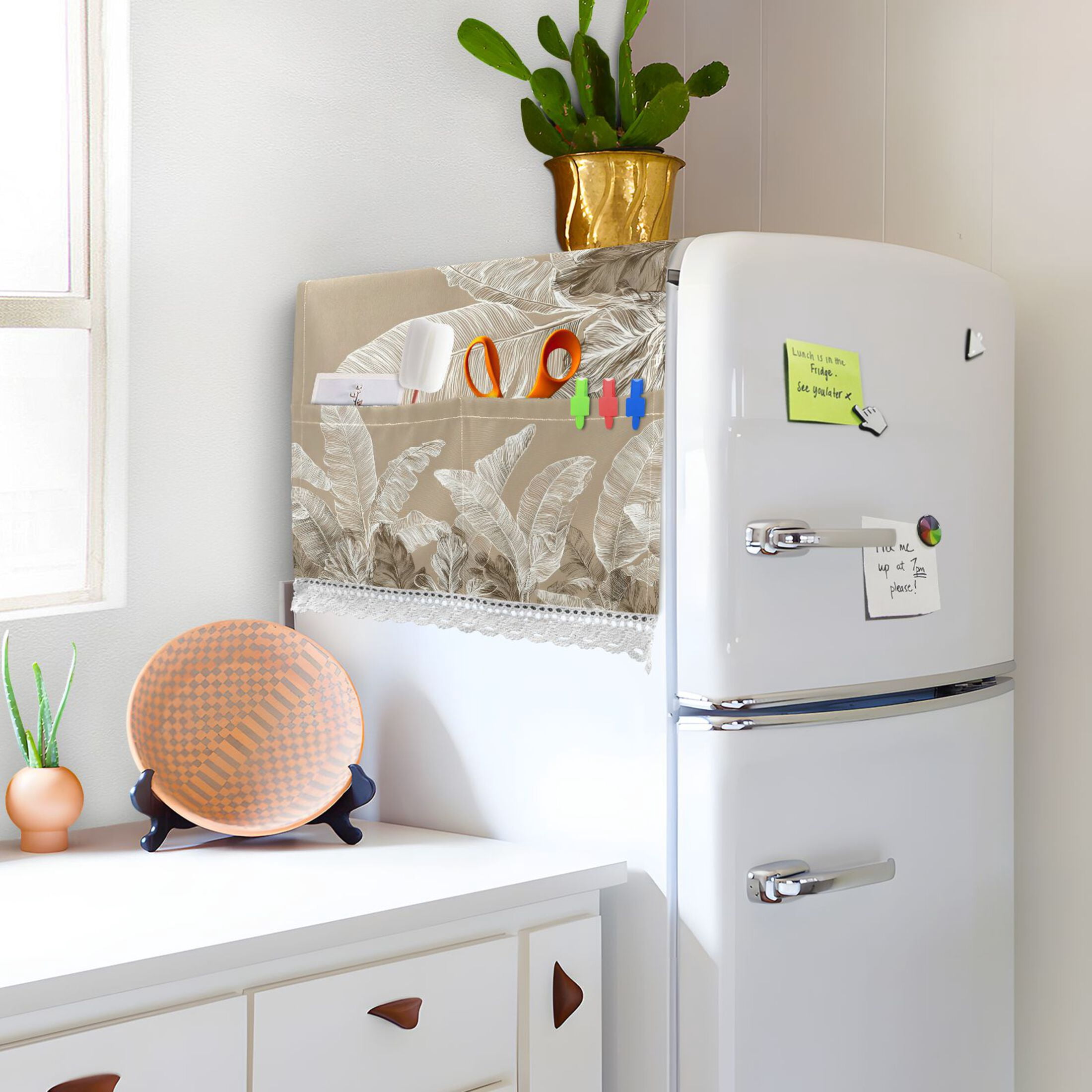Wobogo Linen Colored Tropical Plants Washing Machine Cover Dustproof Washer Dryer Cover Waterproof Laundry Room Decorative Protector