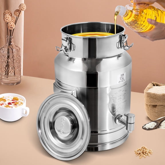 15L Drink Beverage Dispenser with Spigot 304 Stainless Steel Milk Can Transport Barrel
