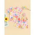 thumbnail image 4 of Suealasg 2Pcs Toddler Girls Beach Clothes 6M 12M 18M 24M 3T 4T Kids Baby Girls Summer Casual Outfits Short Sleeve Flower Print T-Shirt +Elastic Waist Shorts, 4 of 8