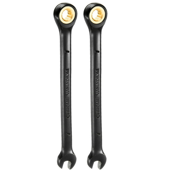 Uxcell 2Pcs Ratcheting Wrench 7mm Metric Open End Wrench 72-Teeth CR-V Steel 12 Point Nickel Plated Combination Ratchet Wrench