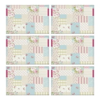 Pioneer Flower Floral Print Pattern Summer Placemats Table Placemats Set Of 6-Linen Kitchen Washable Placemats Table Mats 12x18 Inch Non-Slip Heat Resistant