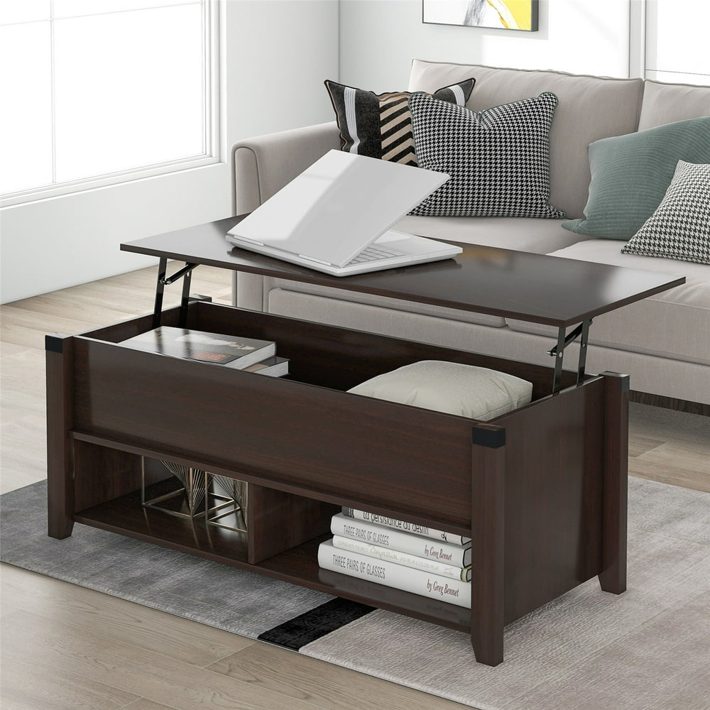 Lift Top Coffee Table with Storage Wood Coffee Table with Open Shelf