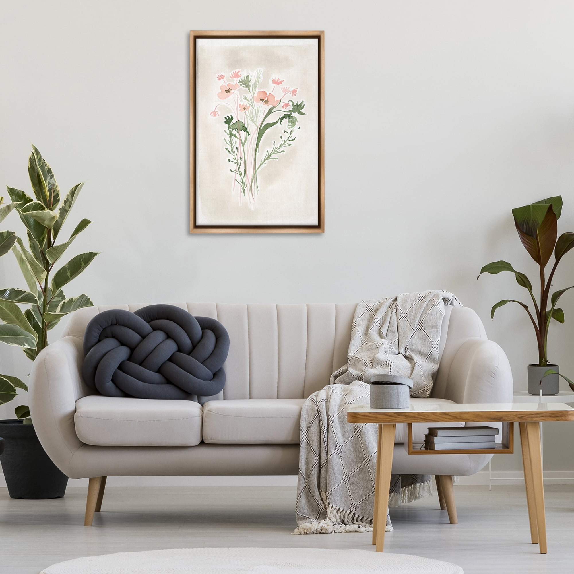 Stupell Industries Soft Organic Florals Botanical & Floral Painting Brown Floater Framed Art Print Wall Art, 21 x 31