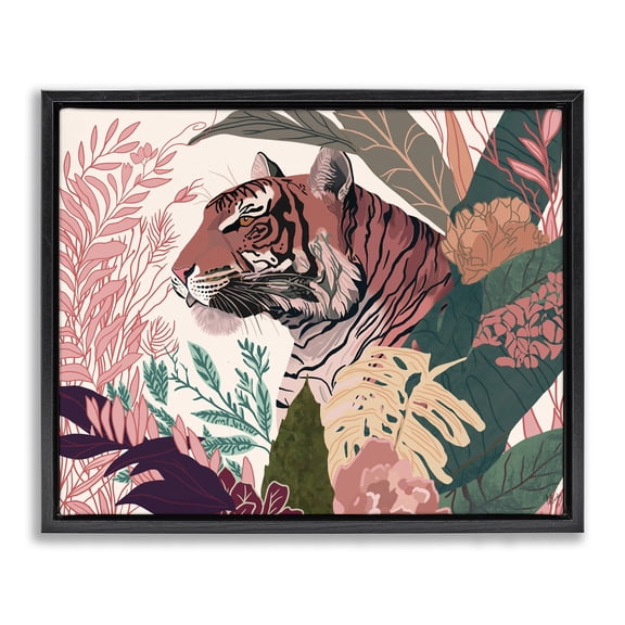 Stupell Industries Contemporary Tiger Peeking from Leaves Black Floating Frame Canvas Art, 21 x 17, by Fab Funky
