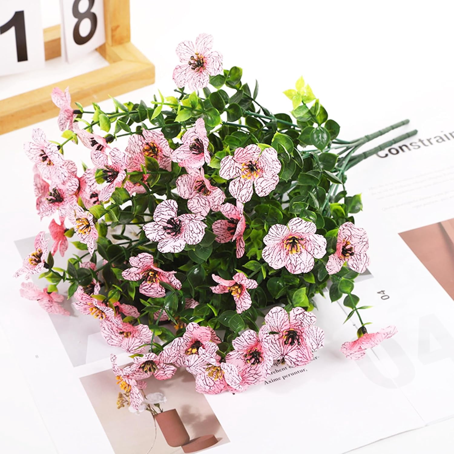 ZOELNIC 12 Bundles Artificial Flowers Fake Flowers Eucalyptus Plants UV Resistant Colorful Silk Plastic Flowers for Home Kitchen Bedroom Wedding Garden Farmhouse Window Box Party Decor