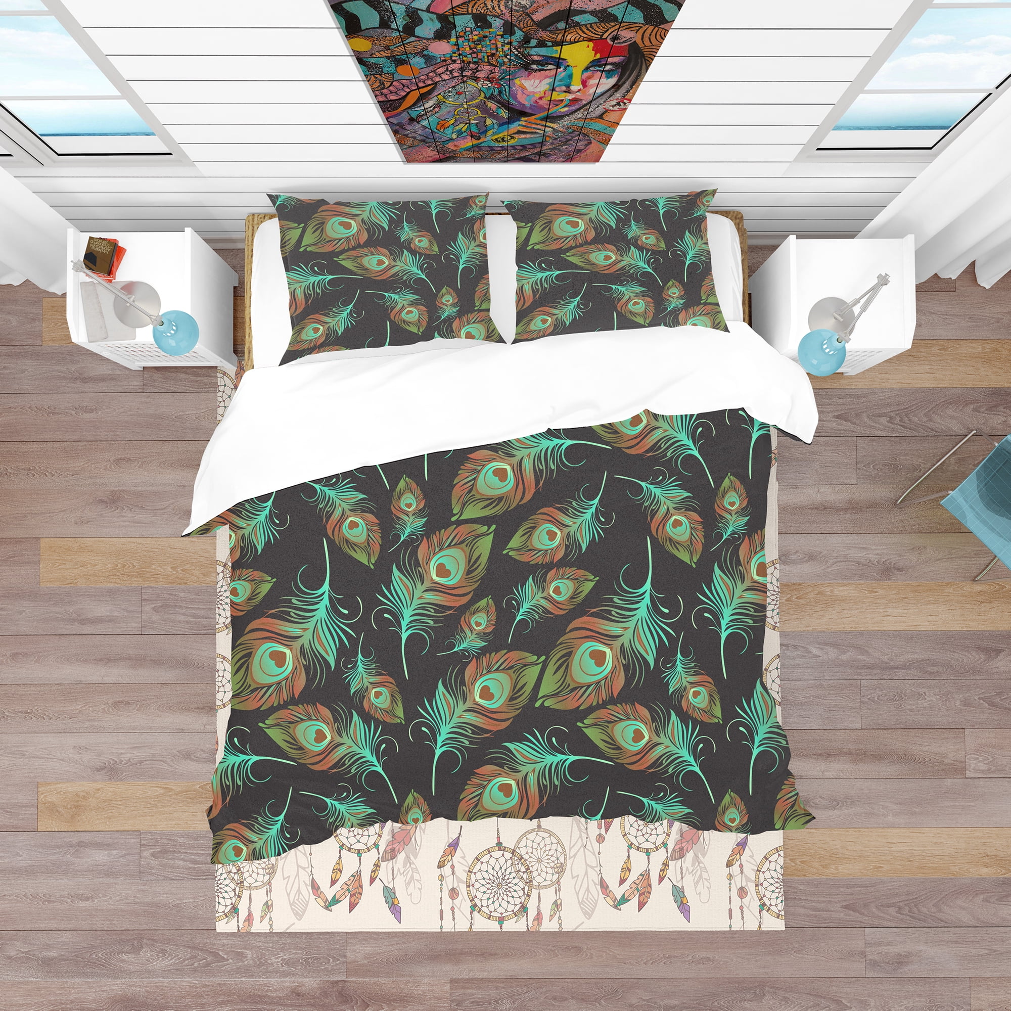 Designart 'Multicolored Decorative Abstract Bird Feathers' Southwestern Duvet Cover Set