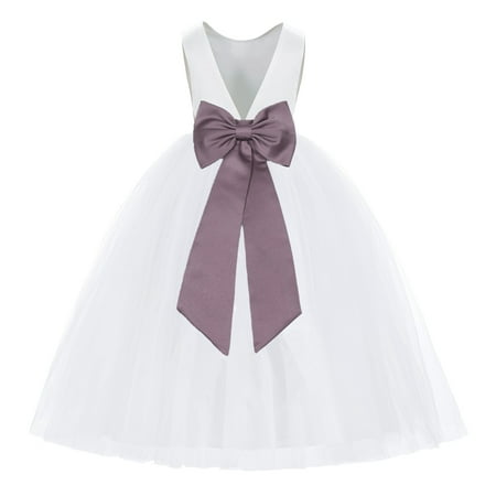 

White V-Back Satin Special Occasion Dresses for Toddler Girls 219T