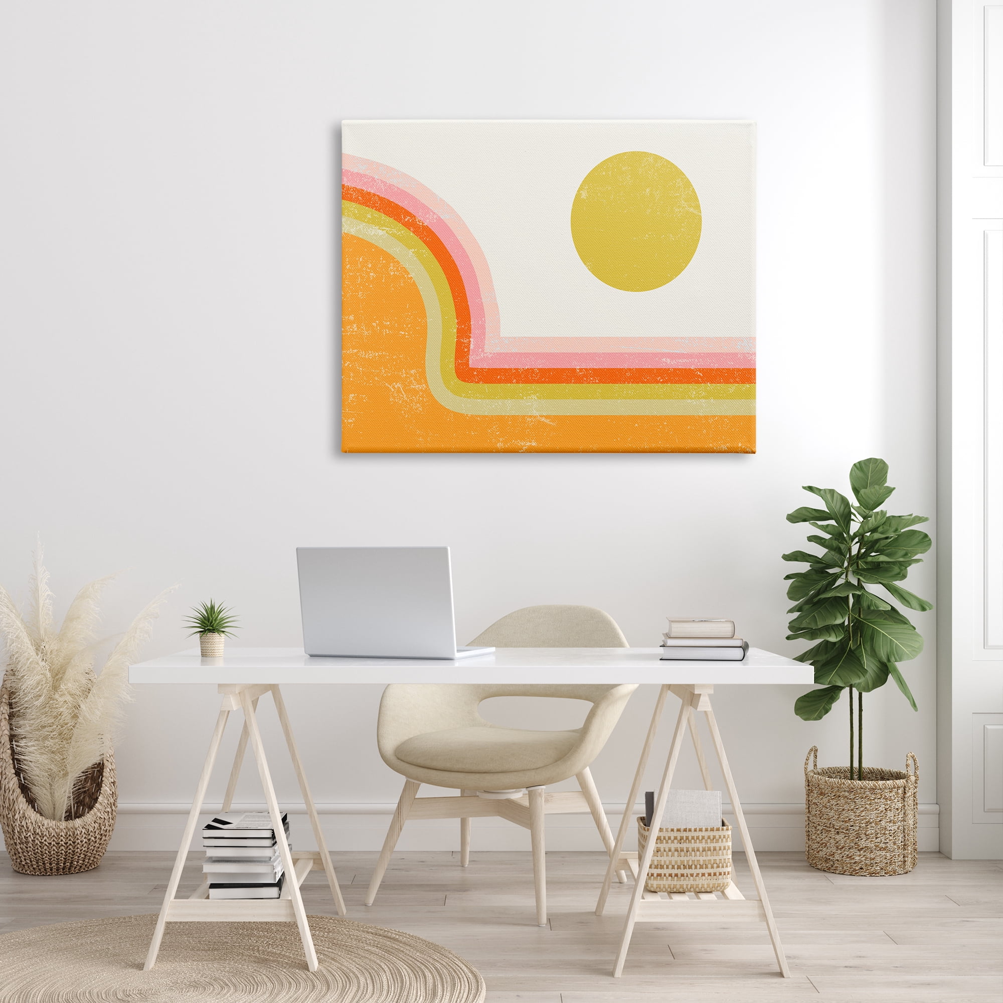 Stupell Indtries Retro Summer Sun Landscape Bold Orange Pink Mountain,48 x 36,Design by Daphne Polselli