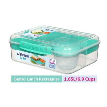 Sistema To Go, 1.65L/6.9 Cups, 1 Pack, Plastic Rectangular Bento Lunch with Yogurt Pot, Teal