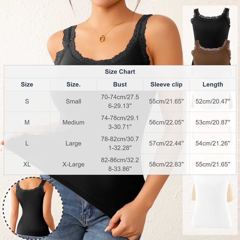 FchengtaiS, Lace Camisole Tank Top, XL, Black Soft Ribbed Cotton
