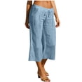 thumbnail image 4 of ShomPort Casual Capris for Women Cotton Linen Summer Low Waist Drawstring Wide Leg Capri Pants Vacation Beach, 4 of 7