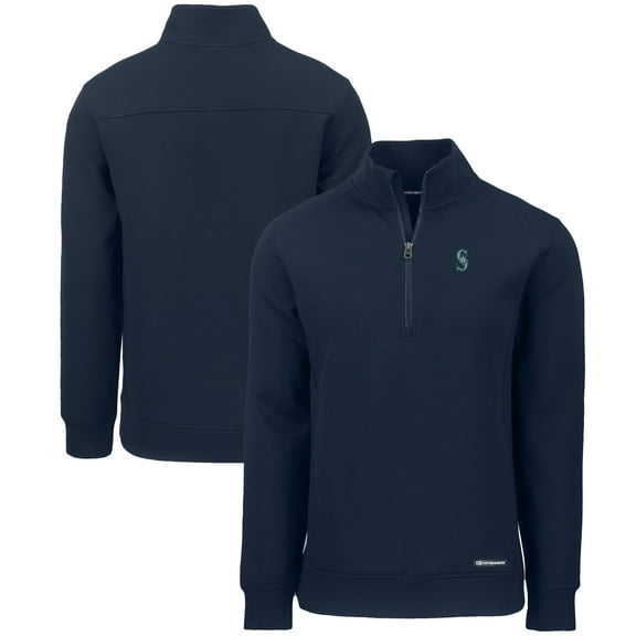 Men's Cutter & Buck  Navy Seattle Mariners Roam Eco Recycled Quarter-Zip Pullover