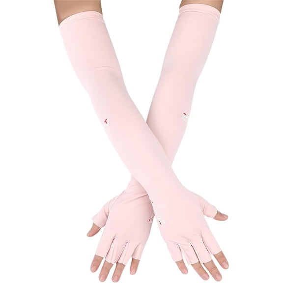 1 Pair Sun Protection Gloved Arm Sleeves 483x110x5mm Pink Polyester Half Fingers Ice Arm Sleeve
