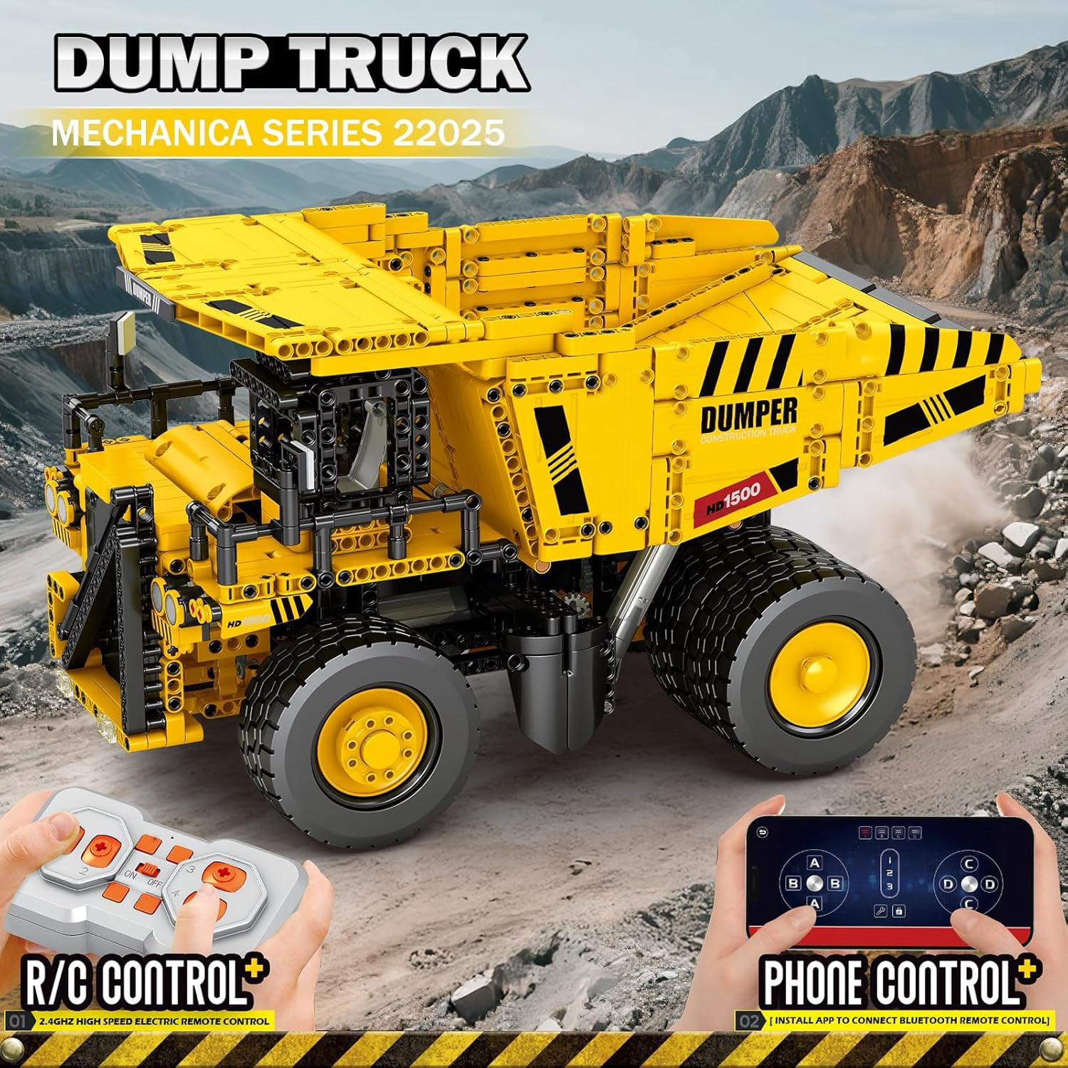 Building Set for Adults with Control Remote STEM Gifts for Teens Age 14 and up, Mining Dump Truck Collectible Model for Birthday, Heavy-Duty Construction Vehicle Building Toys Kit 22025