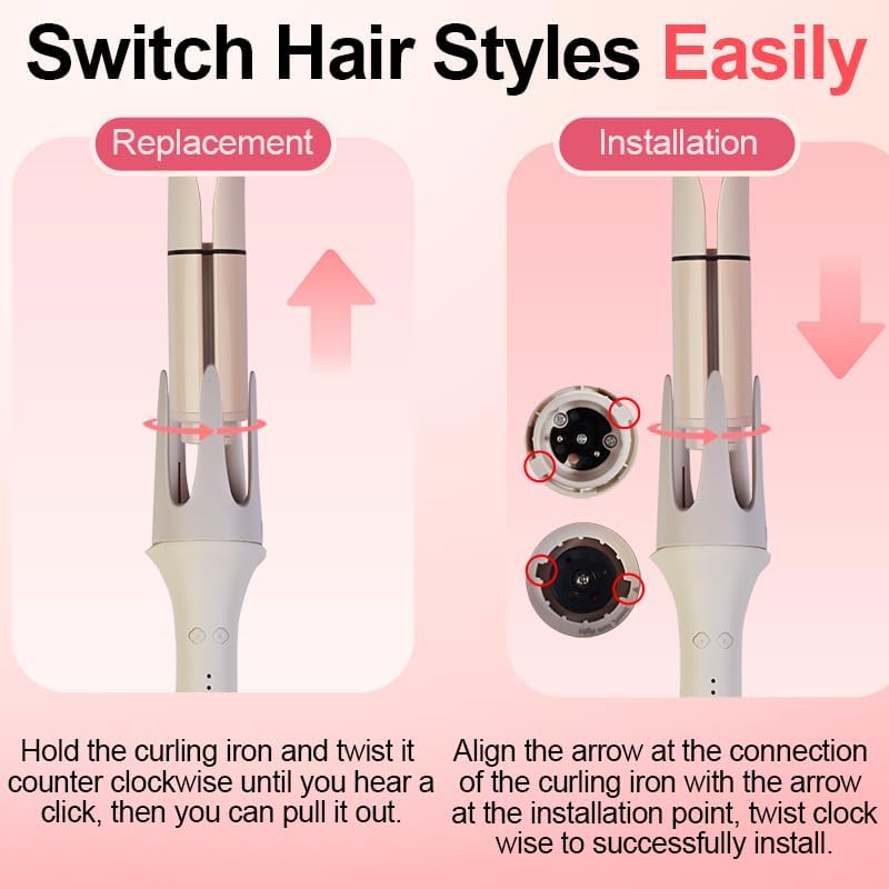 Automatic Hair Curler with 4 Temperature Settings, Auto-Rotating Ceramic Curling Iron with Anti-Tangle & Anti-Scald Design